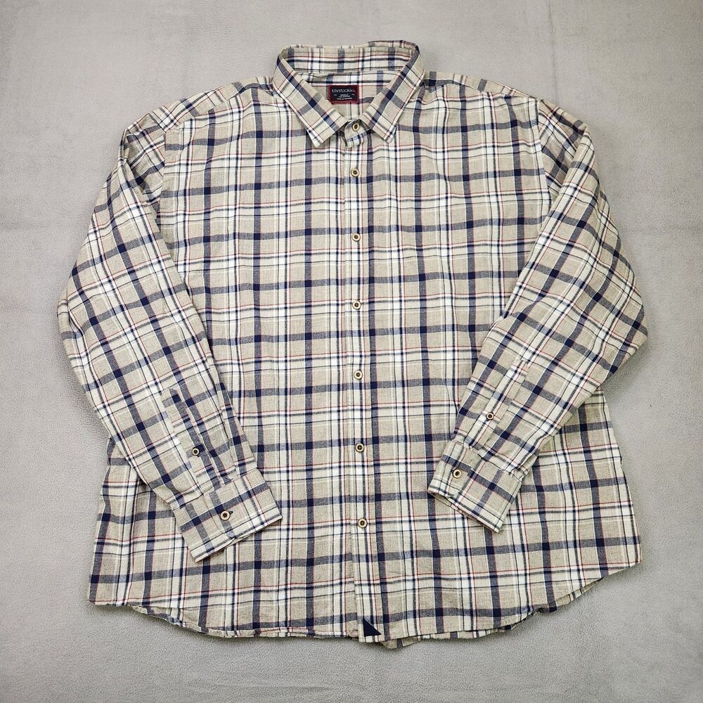 UNTUCKit Flannel Button Up Shirt Men's 3XL Beige Plaid Long Sleeve Cotton‎